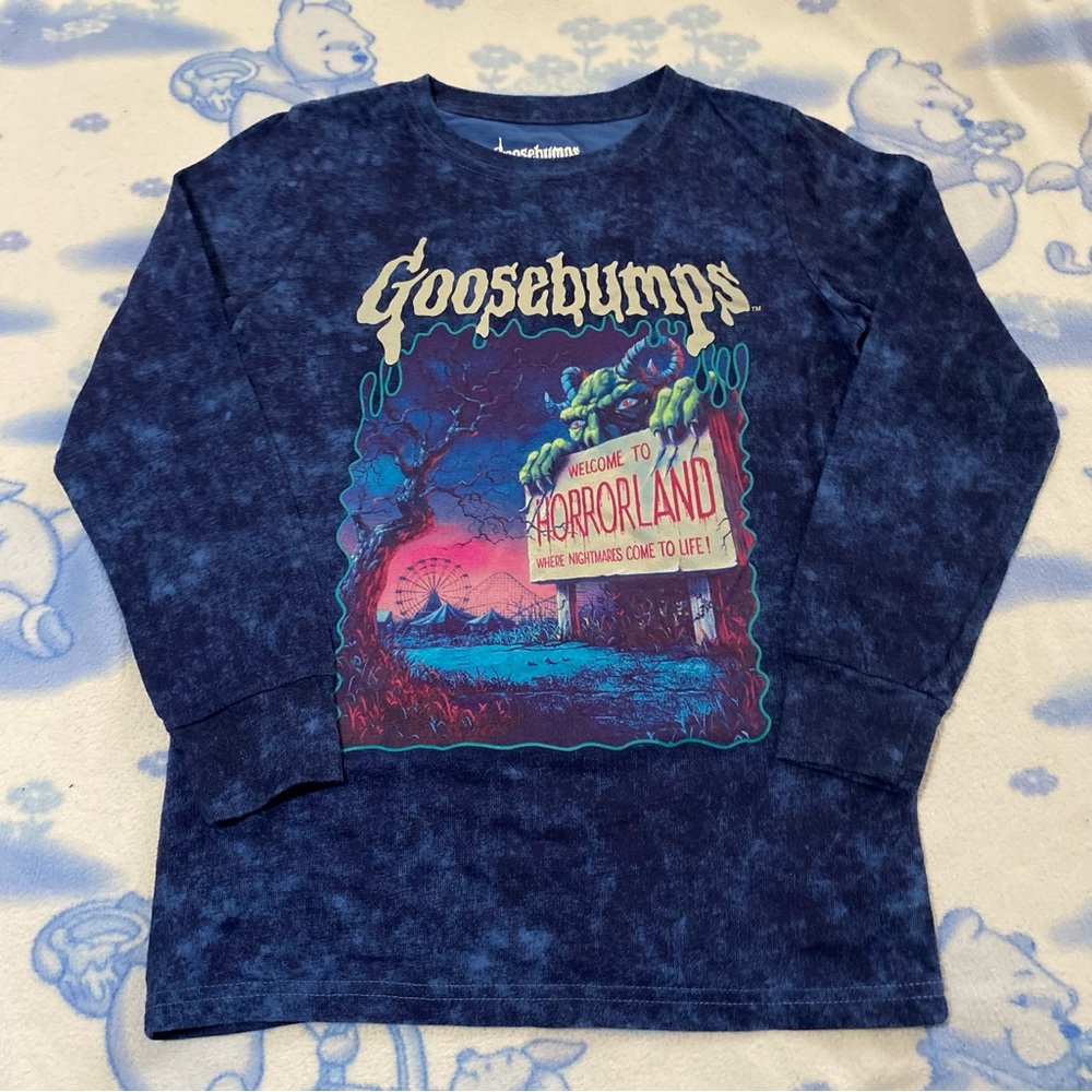 Kids Long Sleeve Goosebumps Horrorland graphic Tee - Navy